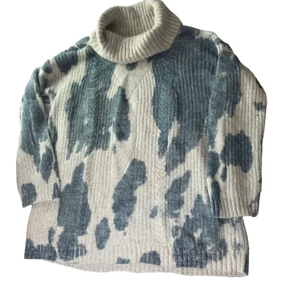 Pilcro Letterpress Anthropologie Sweater Long Sleeve, Cowl Neck Blue Cream Large - Picture 5 of 11